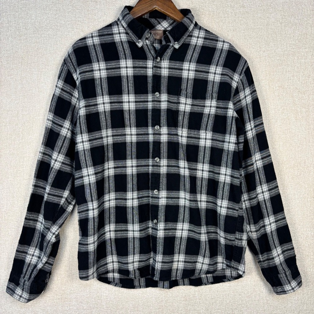 Great Northwest Mens Black White Plaid Flannel Button Down Shirt Large Cotton